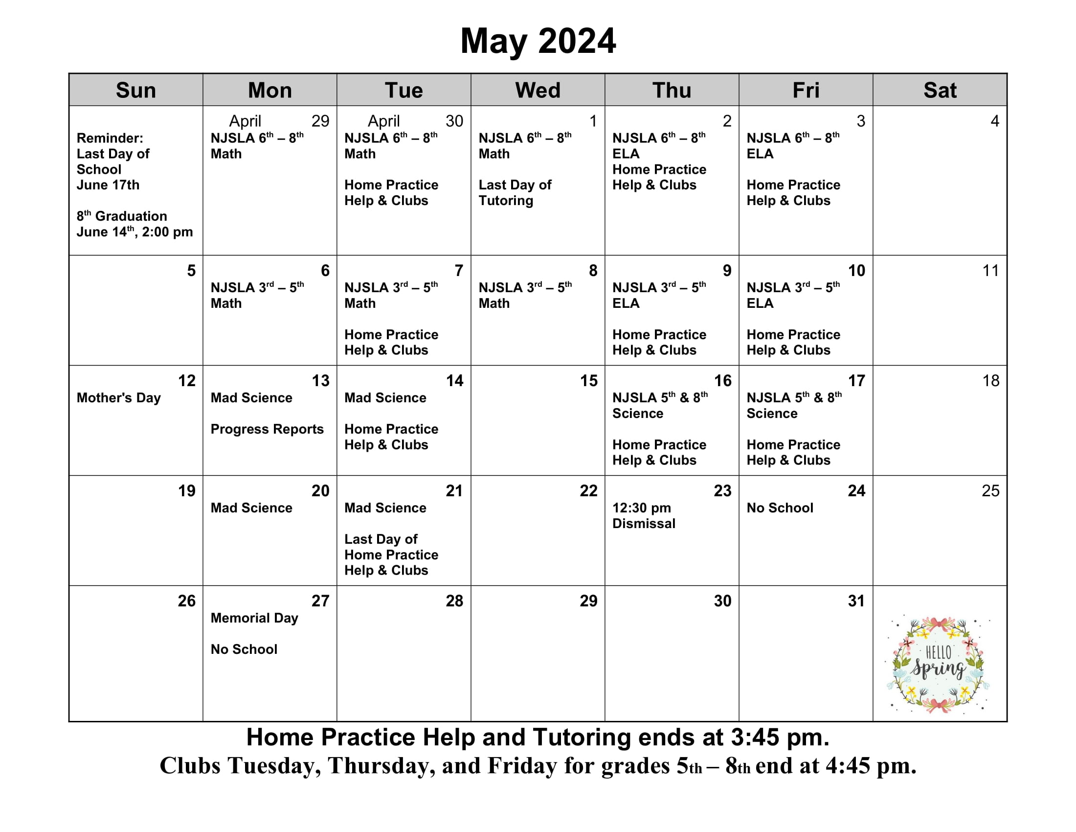 Current Month Calendar Soaring Heights Charter School